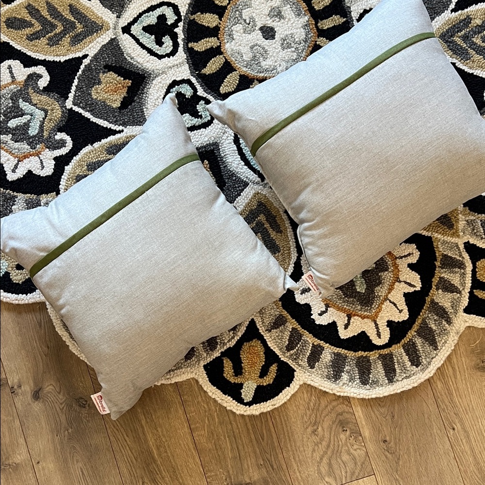 Elegant Beige Accent Pillows with Green Stripe